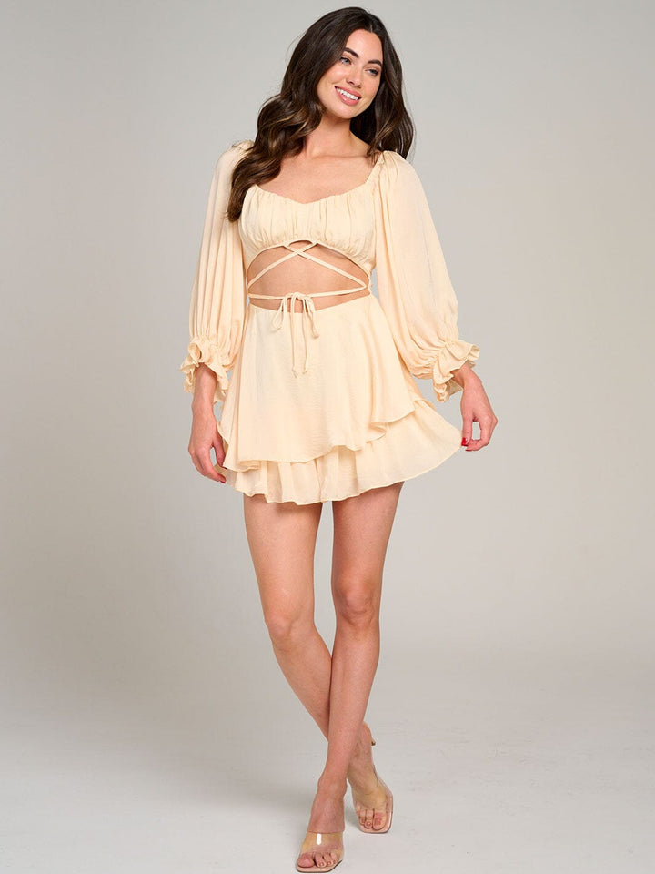 WOMEN'S 3/4 SLEEVE CUT OUT RUFFLE TIERED ROMPER