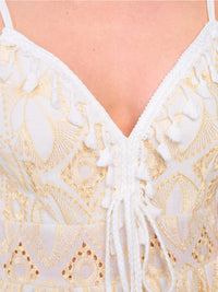 WOMEN'S SLEEVELESS V-NECK SMOCK EYELET EMBROIDERY MAXI DRESS
