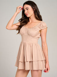 WOMEN'S SHORT SLEEVE RUFFLE TIERED ROMPER