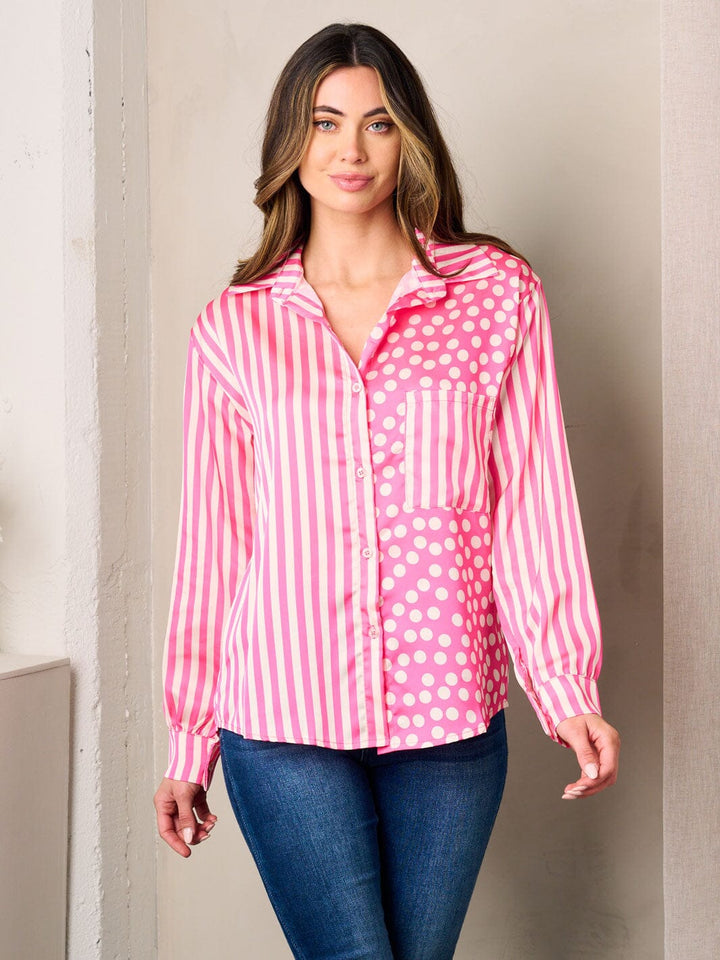 WOMEN'S LONG SLEEVE BUTTON UP MULTI PRINT TOP