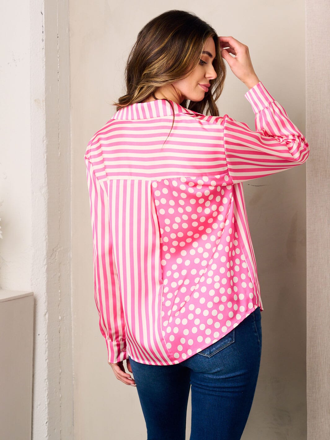 WOMEN'S LONG SLEEVE BUTTON UP MULTI PRINT TOP