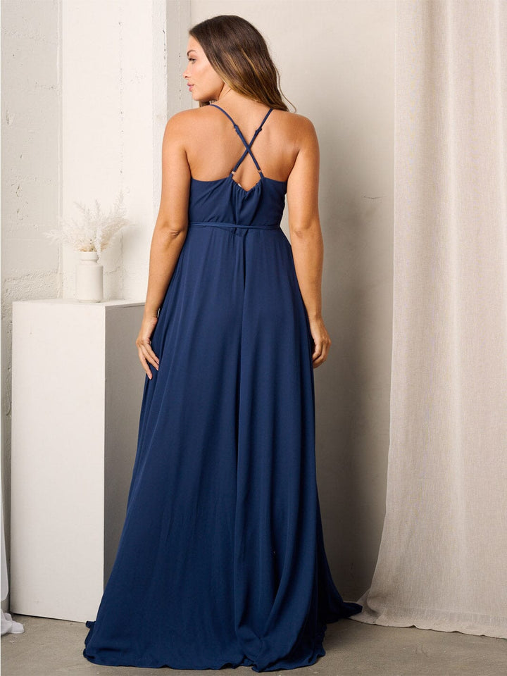 WOMEN'S SLEEVELESS SURPLICE SELF TIE MAXI DRESS