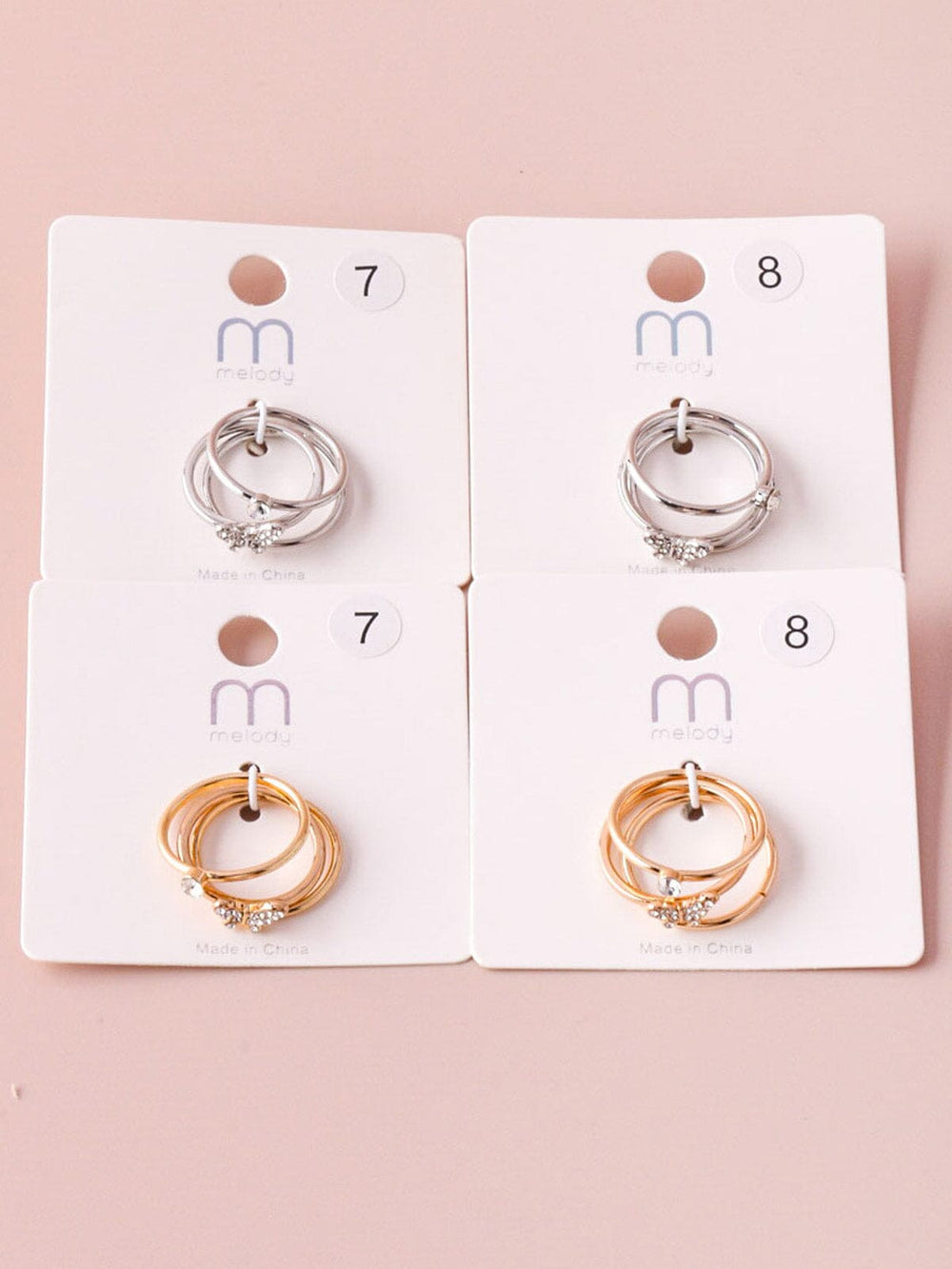 WOMEN'S FASHION GOLD & SILVER BUTTERFLY 3PC RINGS