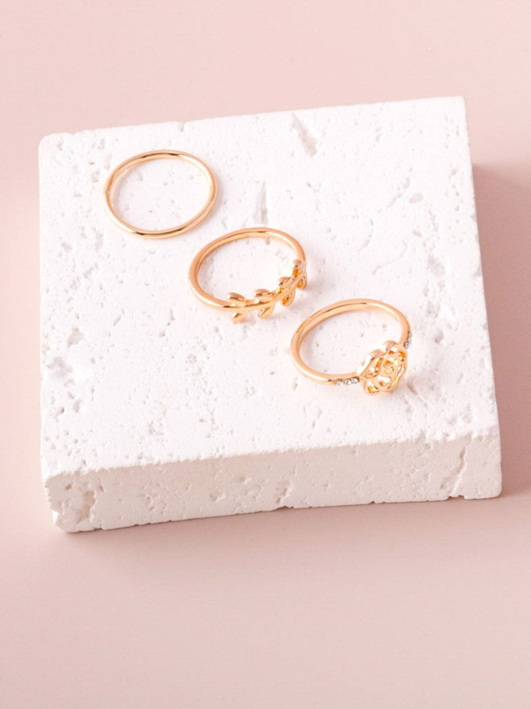 WOMEN'S FASHION GOLD & SILVER FLOWER 3PC RINGS