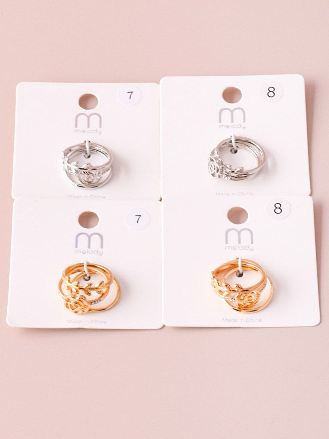 WOMEN'S FASHION GOLD & SILVER FLOWER 3PC RINGS