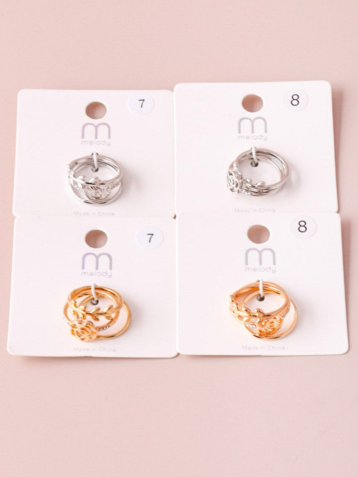 WOMEN'S FASHION GOLD & SILVER FLOWER 3PC RINGS