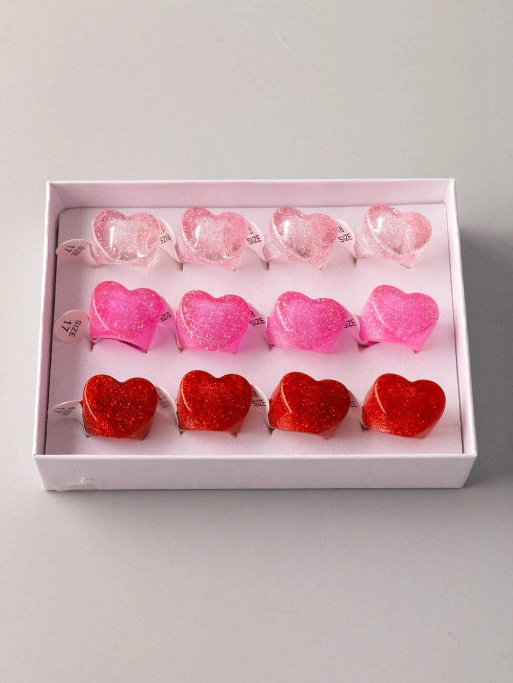 WOMEN'S ASSORTED COLORS SHIMMER HEART RINGS