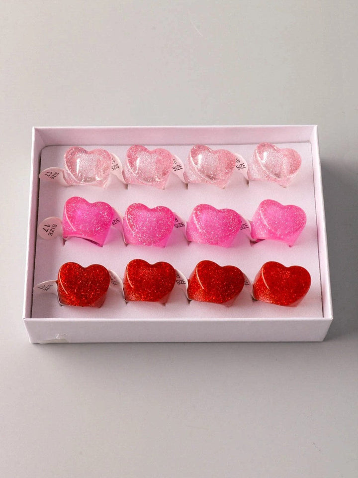 WOMEN'S ASSORTED COLORS SHIMMER HEART RINGS
