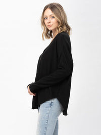 WOMEN'S LONG SLEEVE V-NECK BUTTON UP HIGH-LOW TUNIC WAFFLE BLOUSE