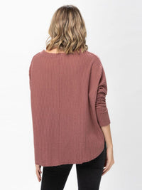 WOMEN'S LONG SLEEVE V-NECK BUTTON UP HIGH-LOW TUNIC WAFFLE BLOUSE