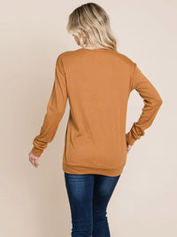 WOMEN'S LONG SLEEVE DETAILED SOLID TOP