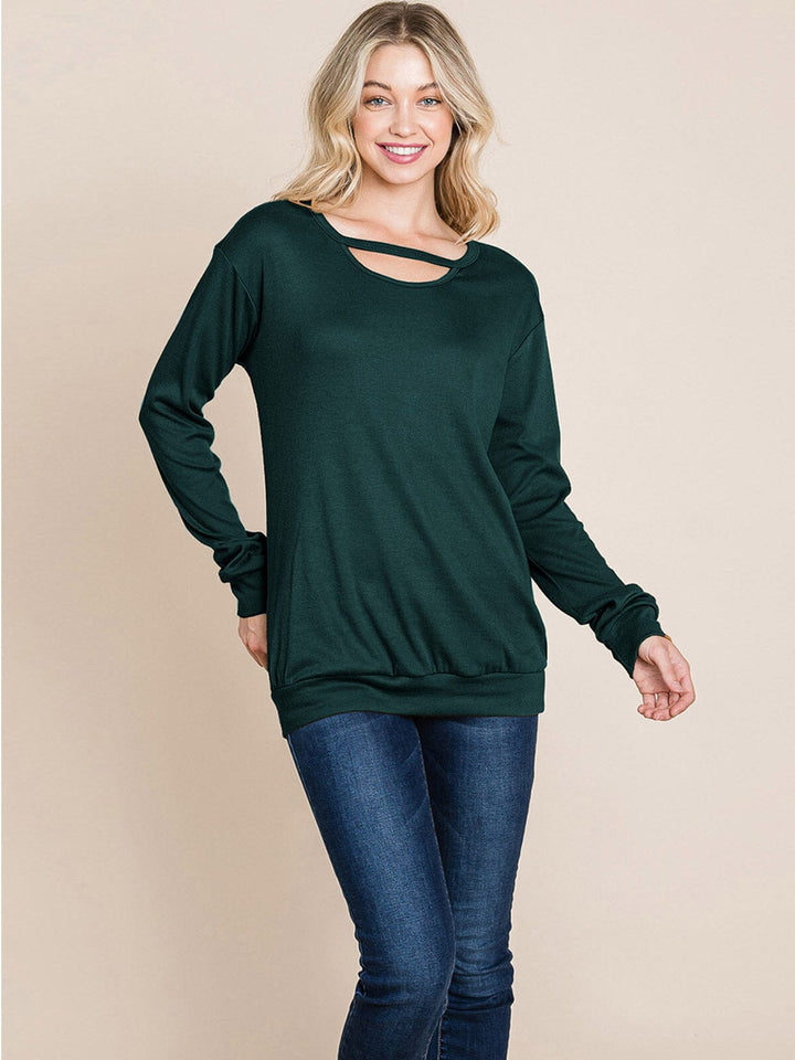 WOMEN'S LONG SLEEVE DETAILED SOLID TOP