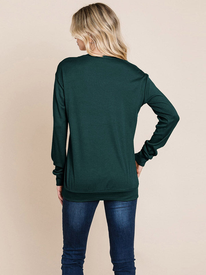 WOMEN'S LONG SLEEVE DETAILED SOLID TOP