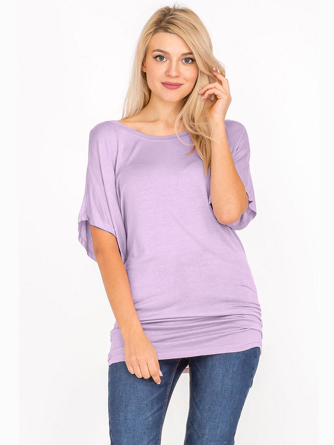 WOMEN'S SHORT SLEEVE OFF SHOULDER LOOSE FIT TUNIC TOP