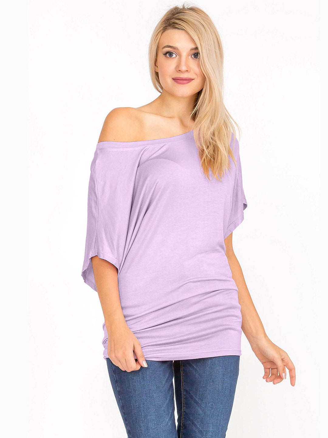 WOMEN'S SHORT SLEEVE OFF SHOULDER LOOSE FIT TUNIC TOP