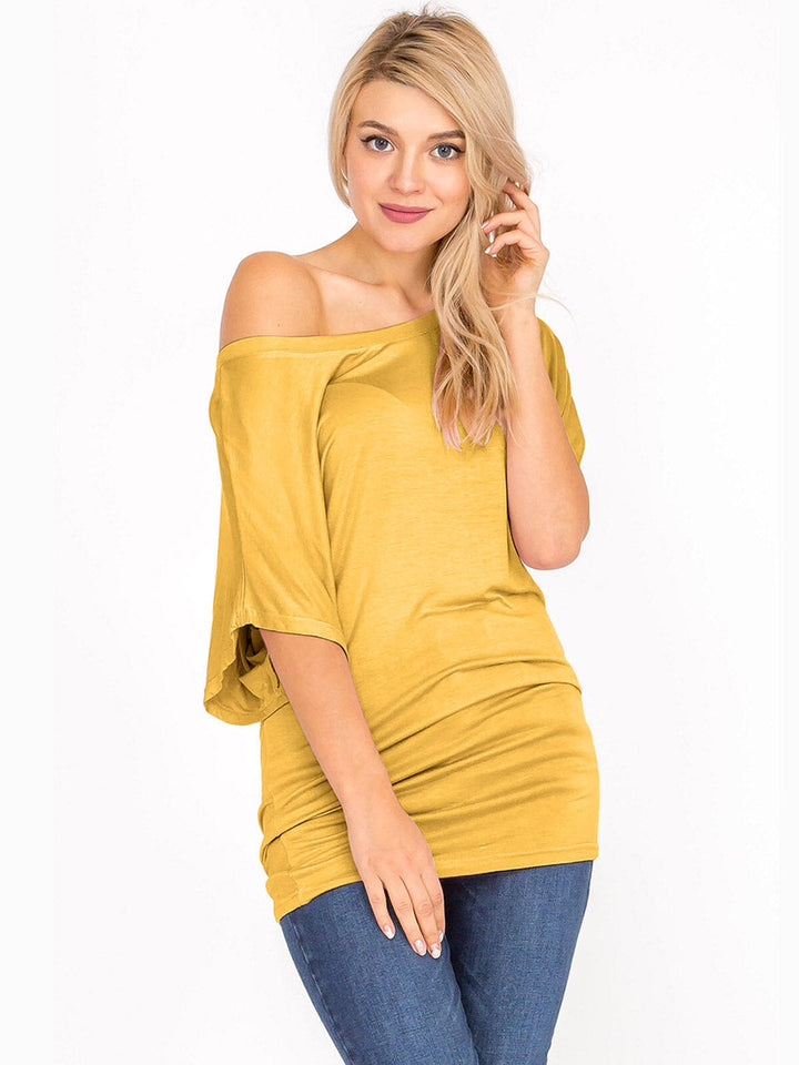 WOMEN'S SHORT SLEEVE OFF SHOULDER LOOSE FIT TUNIC TOP