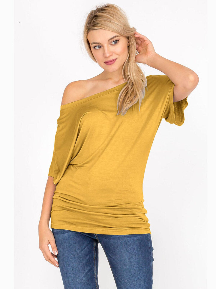 WOMEN'S SHORT SLEEVE OFF SHOULDER LOOSE FIT TUNIC TOP