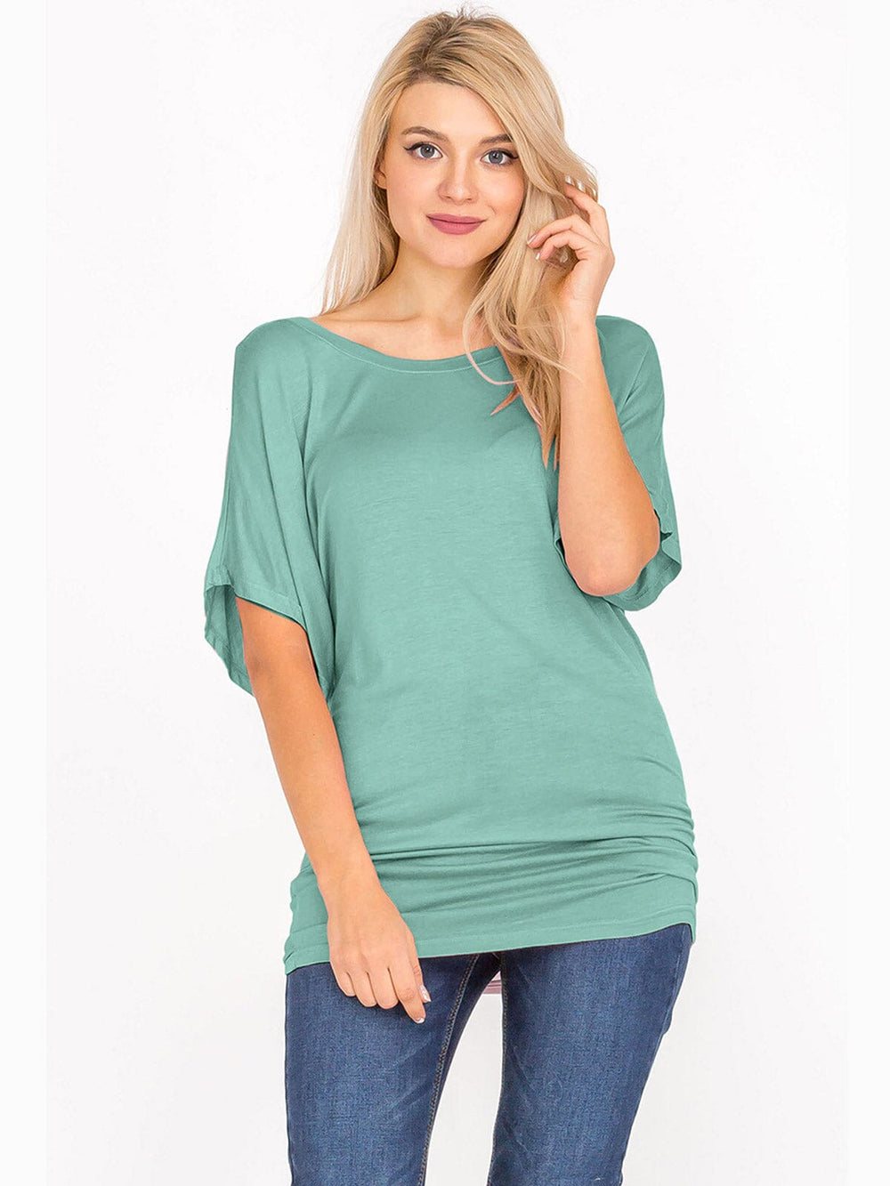 WOMEN'S SHORT SLEEVE OFF SHOULDER LOOSE FIT TUNIC TOP