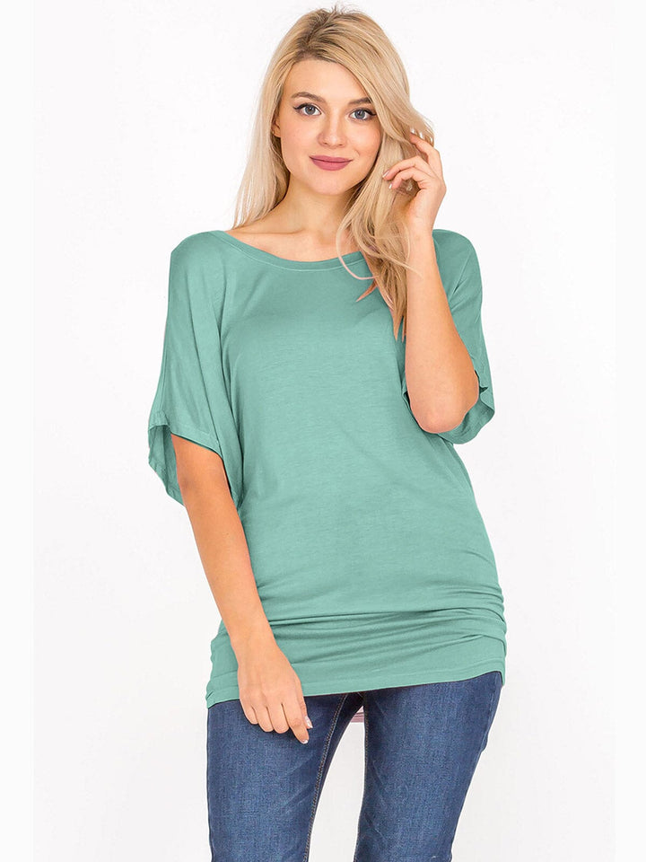 WOMEN'S SHORT SLEEVE OFF SHOULDER LOOSE FIT TUNIC TOP