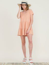 WOMEN'S SHORT SLEEVE V-NECK TIERED TUNIC MINI DRESS