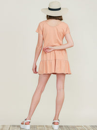WOMEN'S SHORT SLEEVE V-NECK TIERED TUNIC MINI DRESS