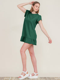 WOMEN'S SHORT SLEEVE RUFFLE BOTTOM HEM TUNIC MINI DRESS