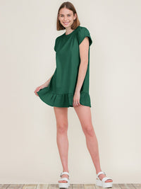 WOMEN'S SHORT SLEEVE RUFFLE BOTTOM HEM TUNIC MINI DRESS