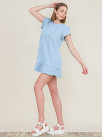 WOMEN'S SHORT SLEEVE RUFFLE BOTTOM HEM TUNIC MINI DRESS
