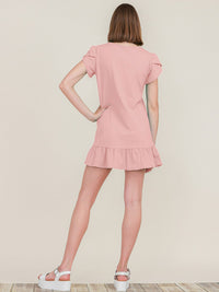 WOMEN'S SHORT SLEEVE RUFFLE BOTTOM HEM TUNIC MINI DRESS
