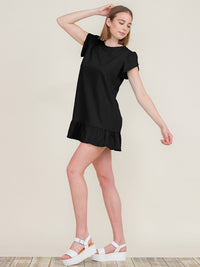 WOMEN'S SHORT SLEEVE RUFFLE BOTTOM HEM TUNIC MINI DRESS