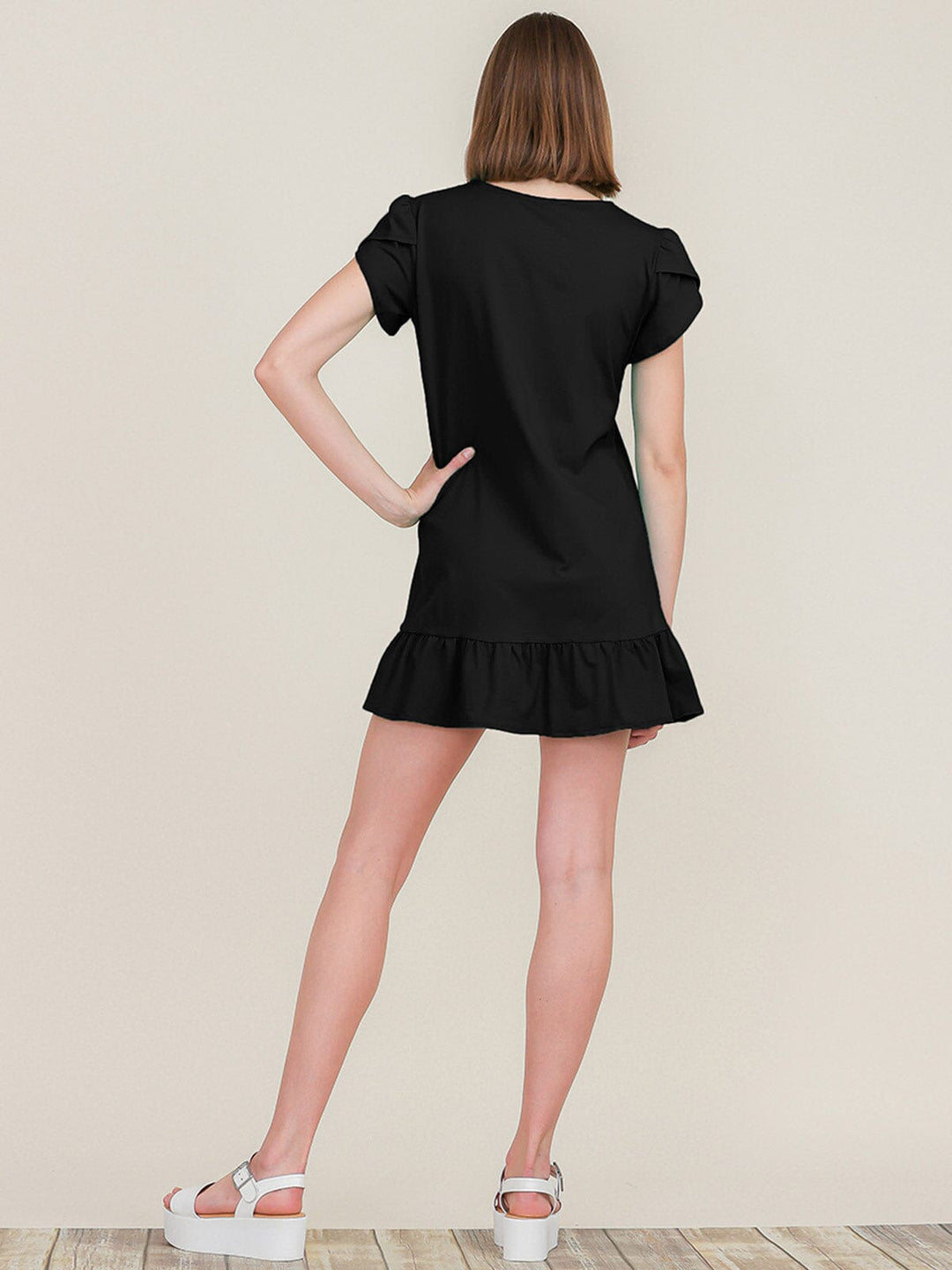 bottom for short dress Aloruh Shoulder Cut Out Short Sleeve Mini Dress,Tight Fitting Bottom & Loose Top,Black,Summer,Seksi Chic,Party Night Clubwear Asymmetrical Drop Waist,