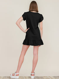 WOMEN'S SHORT SLEEVE RUFFLE BOTTOM HEM TUNIC MINI DRESS