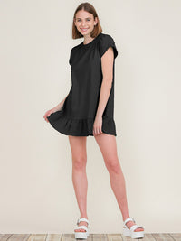 WOMEN'S SHORT SLEEVE RUFFLE BOTTOM HEM TUNIC MINI DRESS