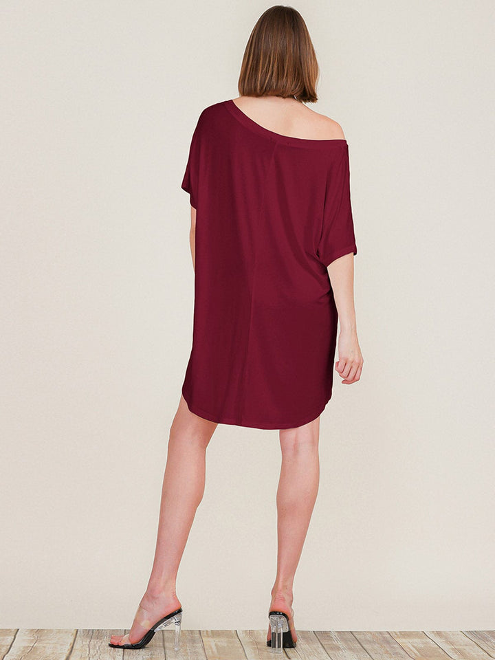 WOMEN'S SHORT SLEEVE OFF SHOULDER TUNIC MINI DRESS