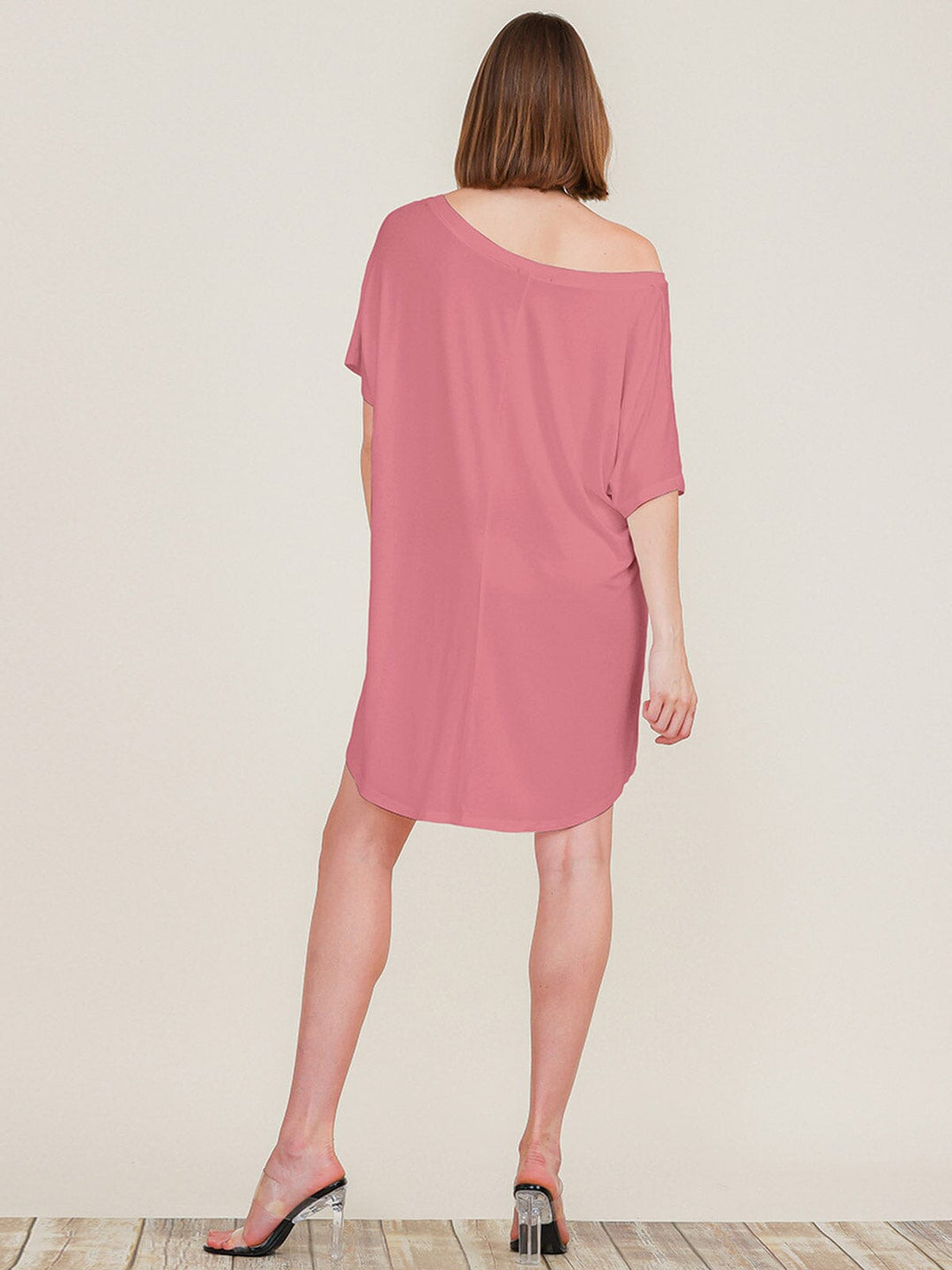 WOMEN'S SHORT SLEEVE OFF SHOULDER TUNIC MINI DRESS