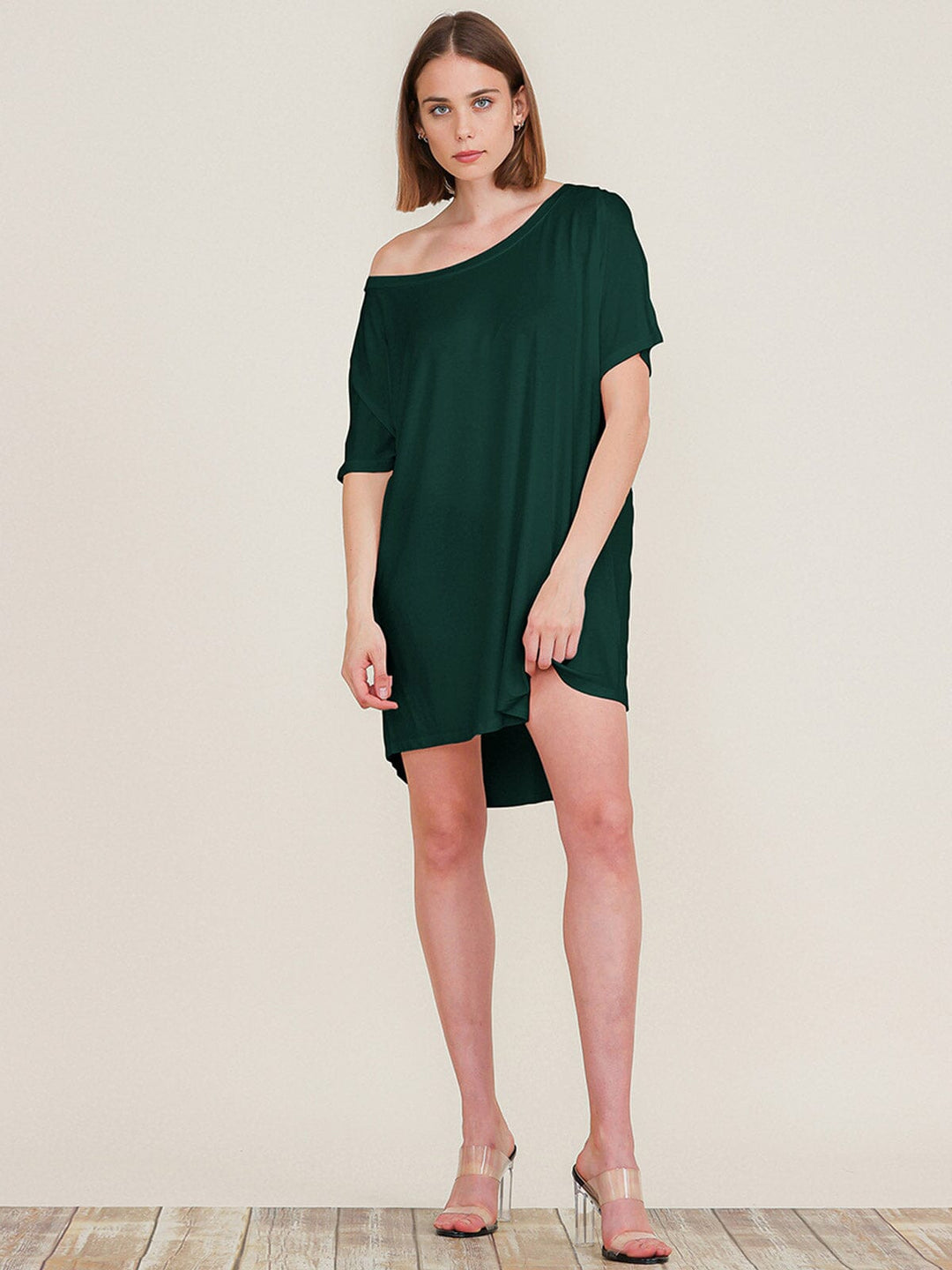 WOMEN'S SHORT SLEEVE OFF SHOULDER TUNIC MINI DRESS