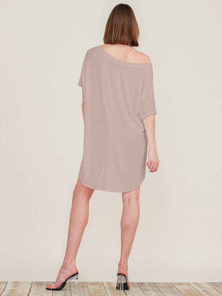 WOMEN'S SHORT SLEEVE OFF SHOULDER TUNIC MINI DRESS
