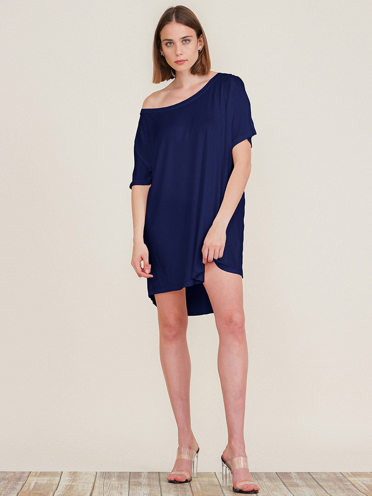 WOMEN'S SHORT SLEEVE OFF SHOULDER TUNIC MINI DRESS