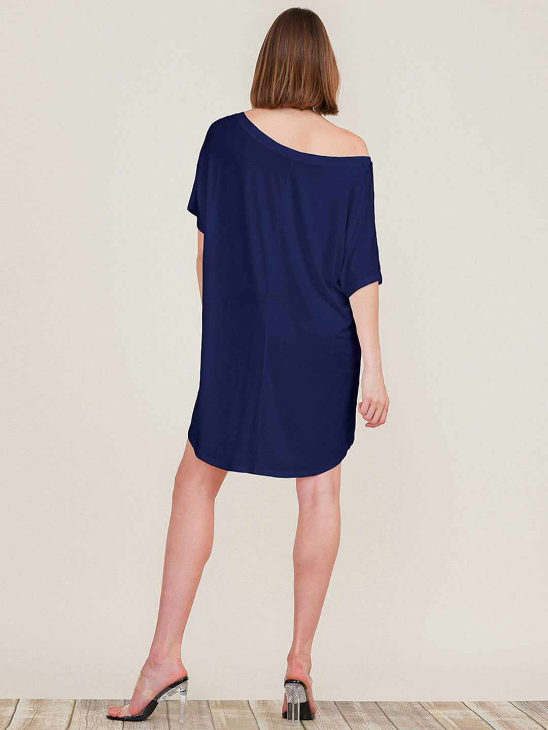 WOMEN'S SHORT SLEEVE OFF SHOULDER TUNIC MINI DRESS