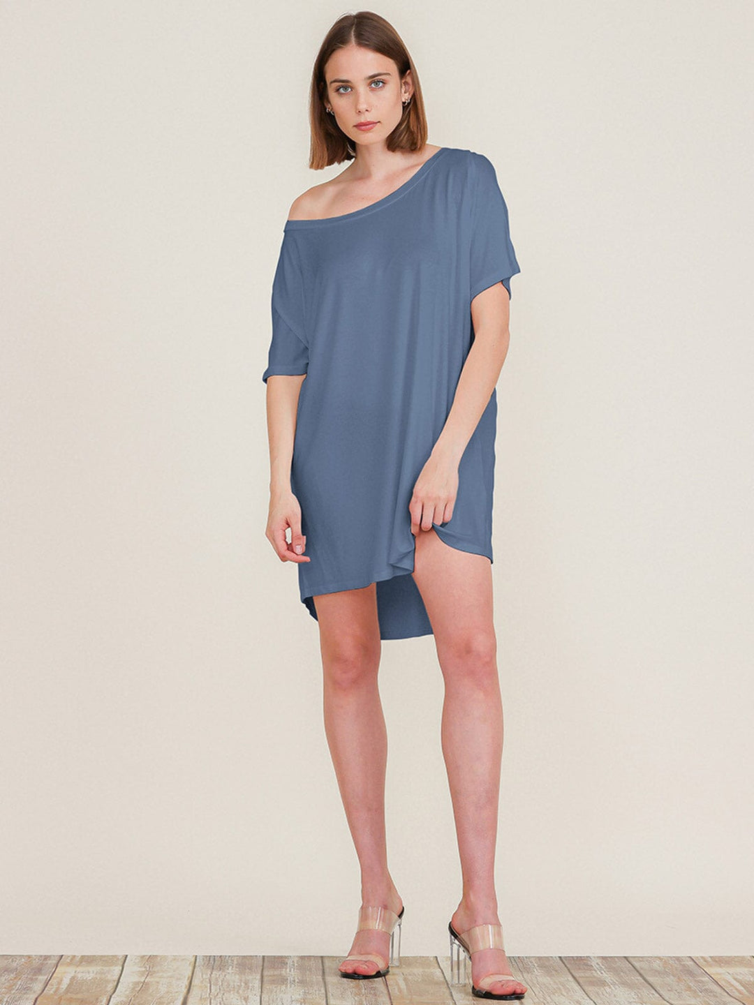 WOMEN'S SHORT SLEEVE OFF SHOULDER TUNIC MINI DRESS