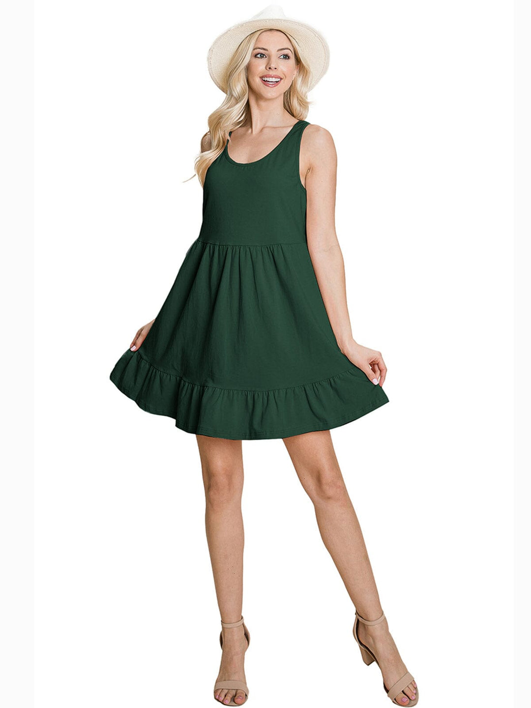 WOMEN'S SLEEVELESS RUFFLE BOTTOM HEM TUNIC MINI DRESS