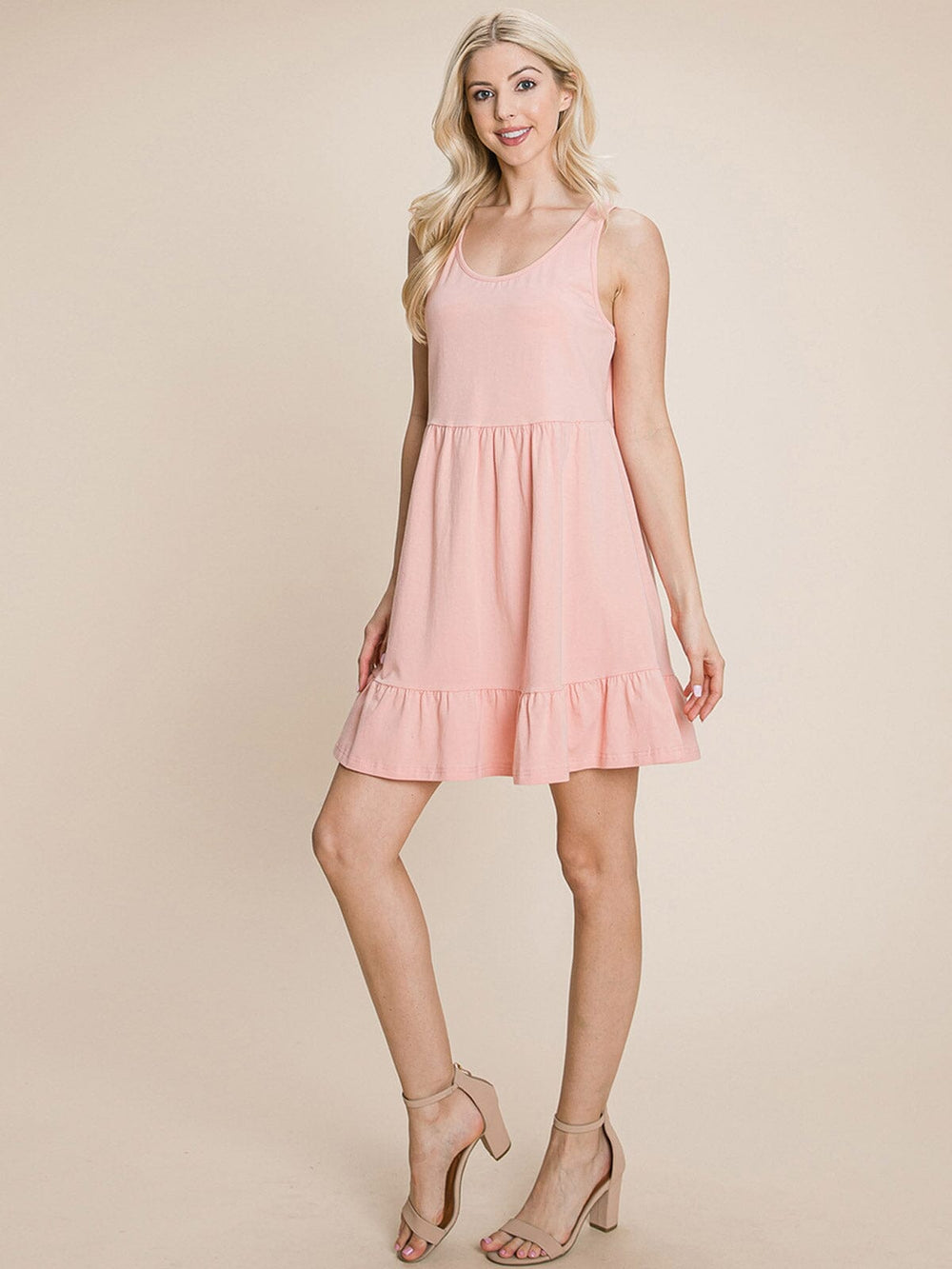WOMEN'S SLEEVELESS RUFFLE BOTTOM HEM TUNIC MINI DRESS