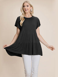 WOMEN'S SHORT SLEEVE LOOSE FIT TIERED TUNIC TOP