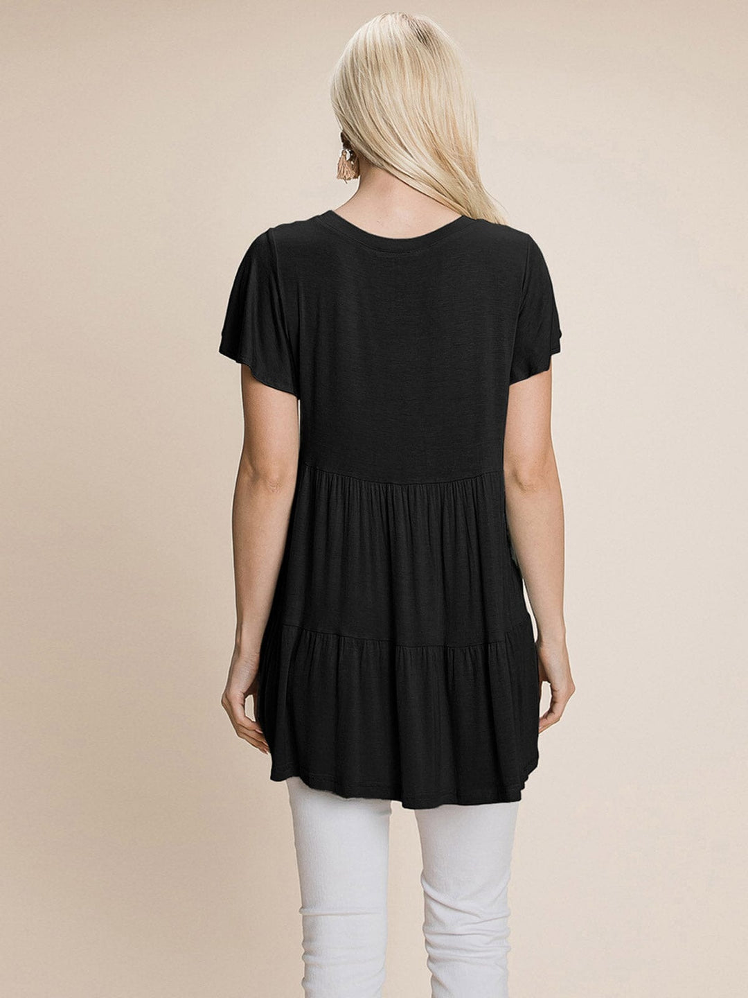 WOMEN'S SHORT SLEEVE LOOSE FIT TIERED TUNIC TOP