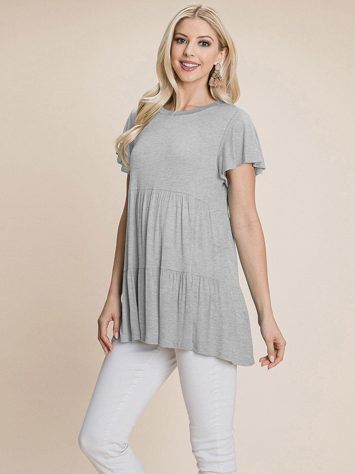 WOMEN'S SHORT SLEEVE LOOSE FIT TIERED TUNIC TOP