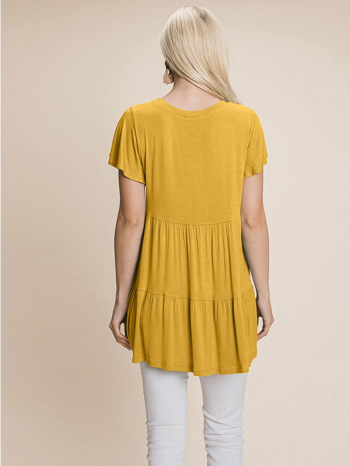 WOMEN'S SHORT SLEEVE LOOSE FIT TIERED TUNIC TOP