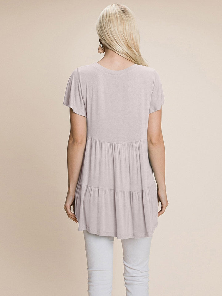 WOMEN'S SHORT SLEEVE LOOSE FIT TIERED TUNIC TOP