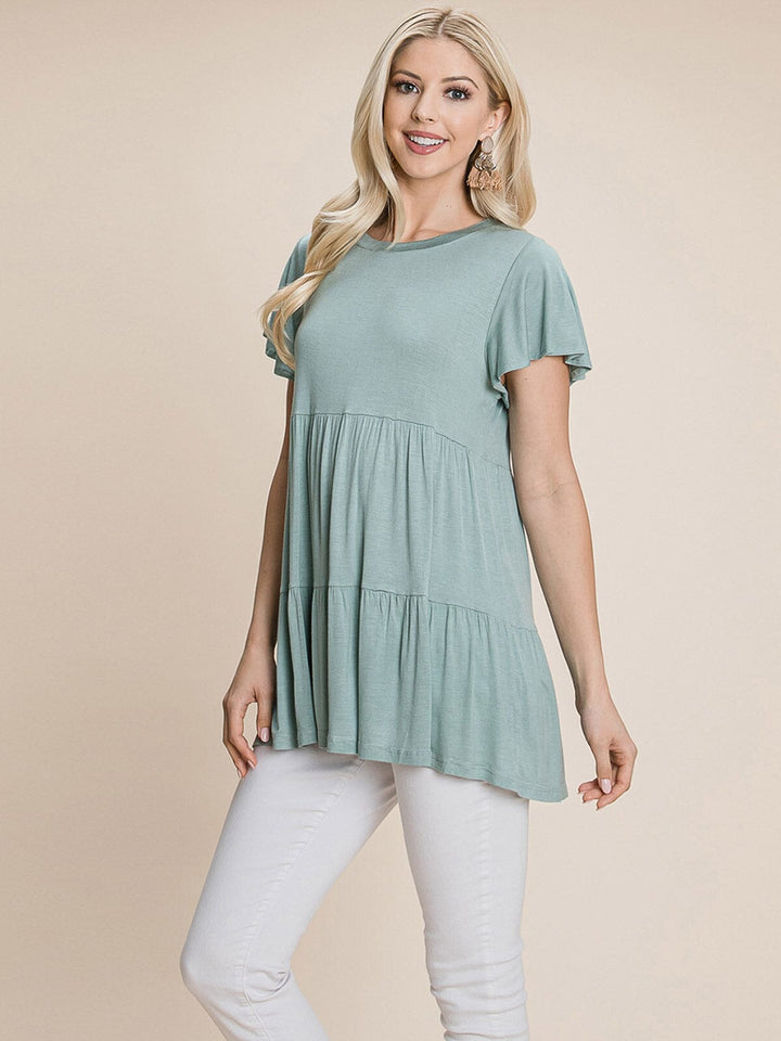 WOMEN'S SHORT SLEEVE LOOSE FIT TIERED TUNIC TOP