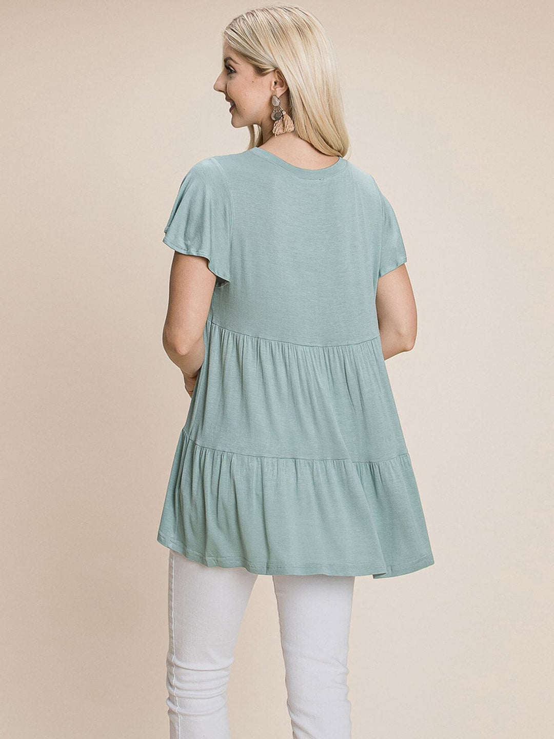 WOMEN'S SHORT SLEEVE LOOSE FIT TIERED TUNIC TOP
