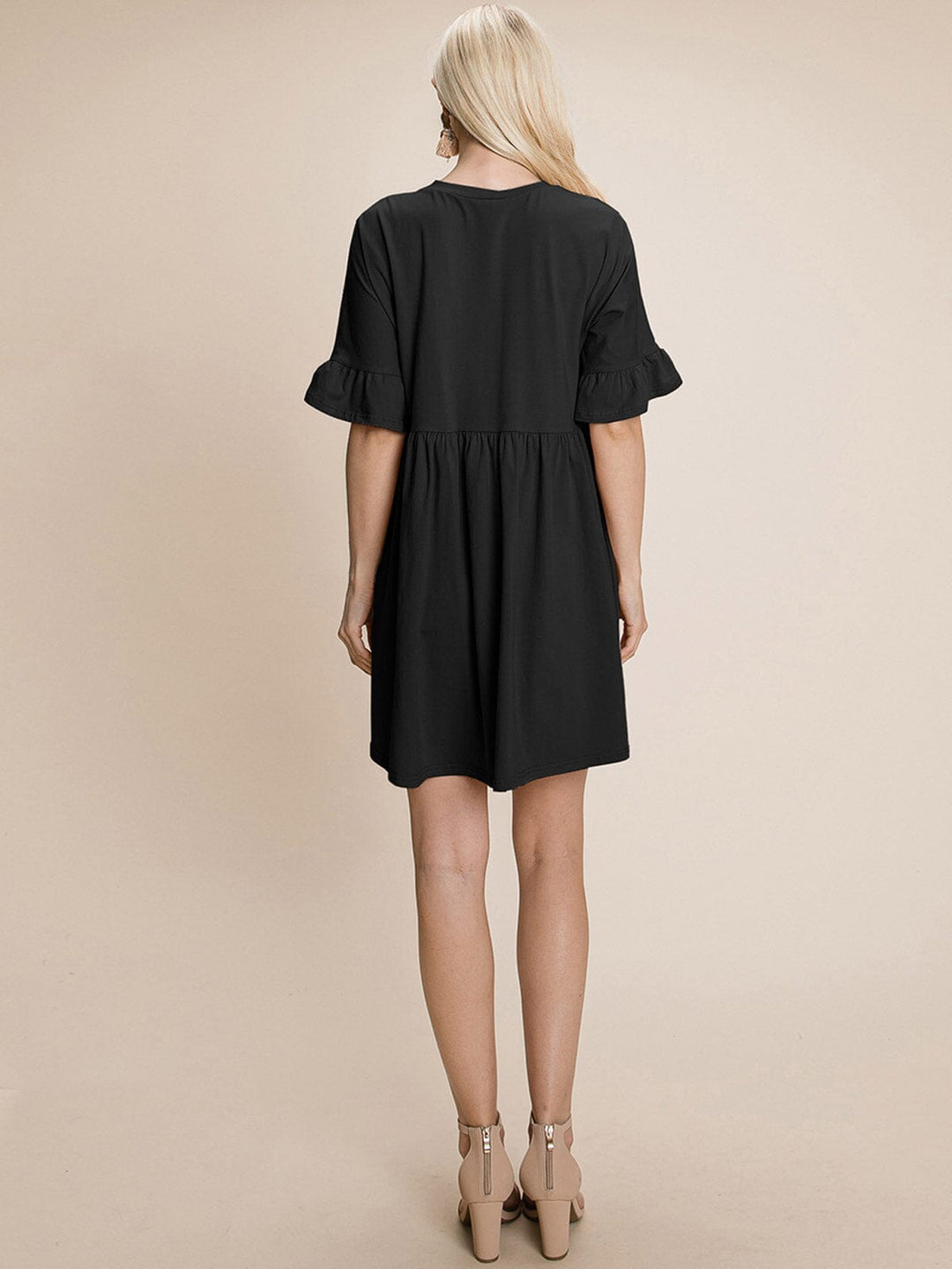 WOMEN'S SHORT RUFFLE SLEEVE LOOSE FIT TUNIC MINI DRESS